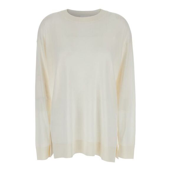 P.A.R.O.S.H. White Long-Sleeved Crewneck Sweater In Wool And Silk Blend Woman